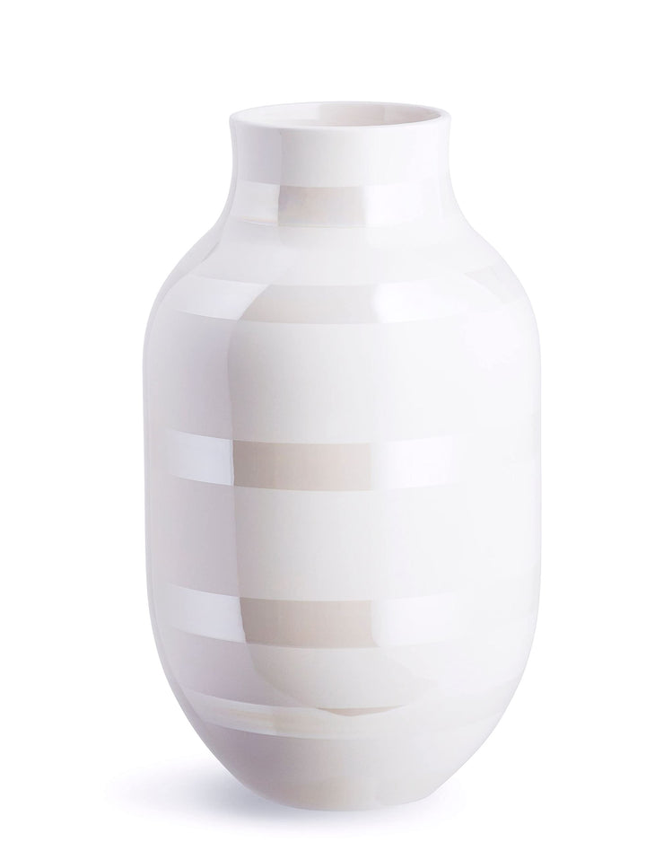 Kähler Vase H31 cm Omaggio Originaldesign mit handgemalte Streifen, Weiss Perlmutt H31 cm, Perlmutt