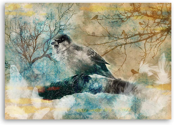 Feeby Wanddeko Vogel Leinwandbild Kunstdruck abstrakt Beige 100x70 cm M14228 100x70 cm, M14228 100x7