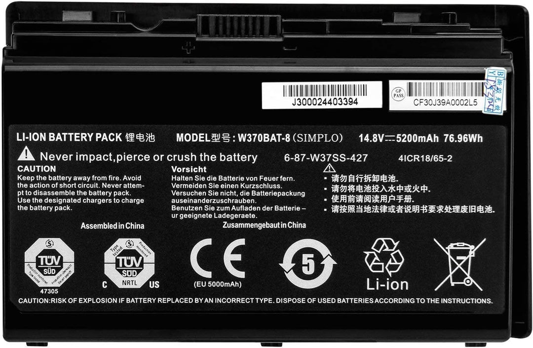 W370BAT-8 6-87-W370S-427 Laptop Batterie Ersatz für Clevo W350ET W350ETQ W355STQ Schenker XMG A503 A