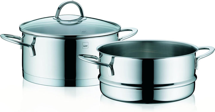 Kela 10994 Universaldünster mit Glasdeckel, Edelstahl, Induktionsgeeignet, 20 cm Durchmesser, 3,0 l