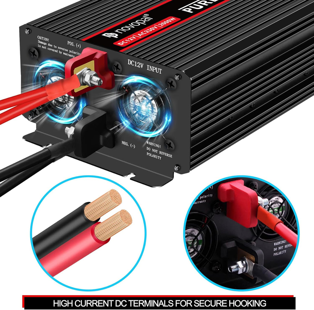 NOVOPAL 2000W KFZ Reiner Sinus Spannungswandler-Auto Wechselrichter 12v auf 230v Umwandler-Inverter