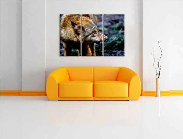 knurrender Wolf Spezial 3-Teiler Leinwandbild 120x80 Bild auf Leinwand, XXL riesige Bilder fertig ge