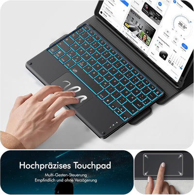 INFILAND für Samsung Galaxy Tab A9+/A9 Plus Hülle mit Tastatur [Hochpräzises Touchpad], 360° Drehbar