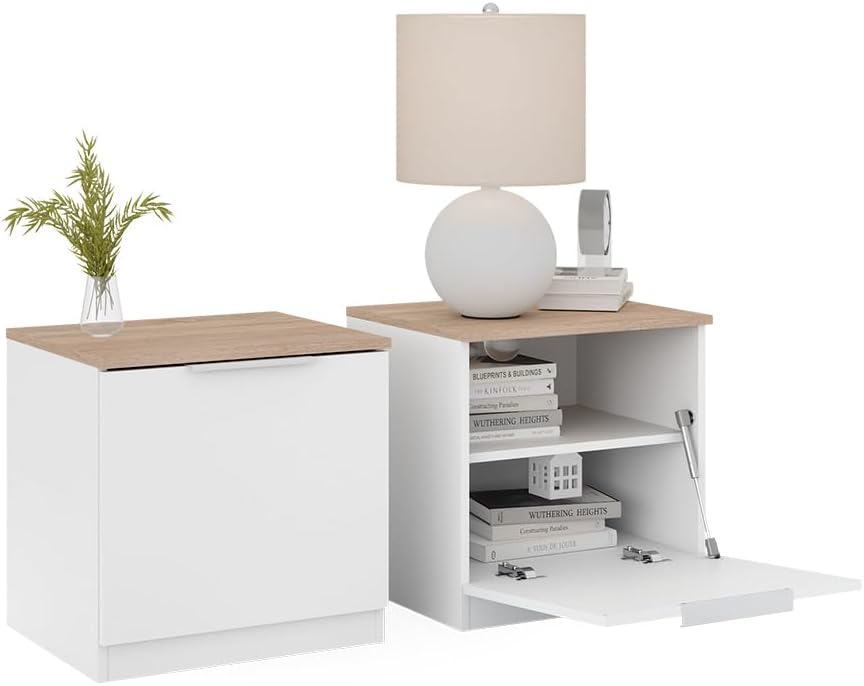 Vicco Nachttisch Betti, Nachtkommode, Weiss/Sonoma, 50 x 50 cm 2er Set Weiss/Sonoma 2 Nachttische, W