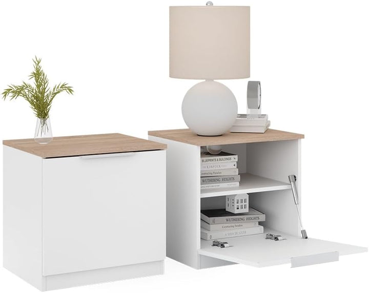 Vicco Nachttisch Betti, Nachtkommode, Weiss/Sonoma, 50 x 50 cm 2er Set Weiss/Sonoma 2 Nachttische, W
