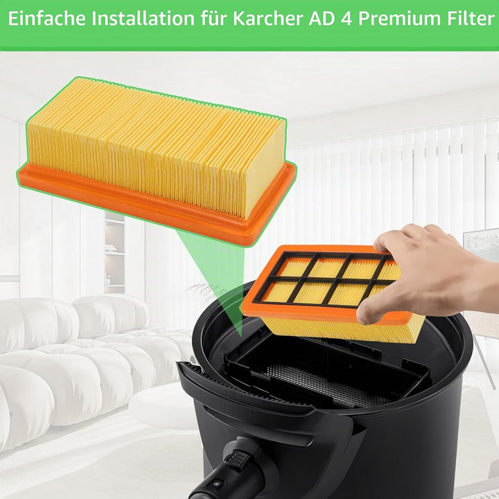 2 Stück Filter für Kärcher AD 4 Premium, AD 4, AD 2, AD 2 Battery, AD 3, AD 3 Premium, AD 3200, AD 3