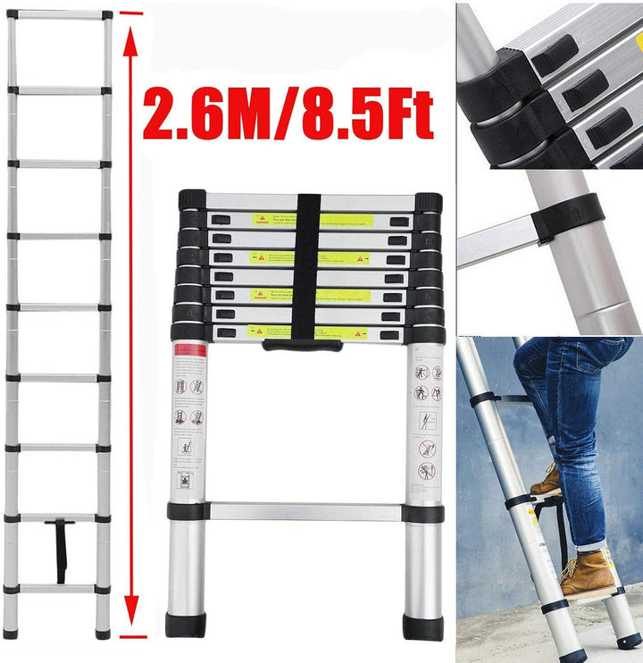 2,6M Teleskopleiter Leiter Ausziehbar Aluminium Teleskop Leiter Klappleiter Stehleiter Rutschfester