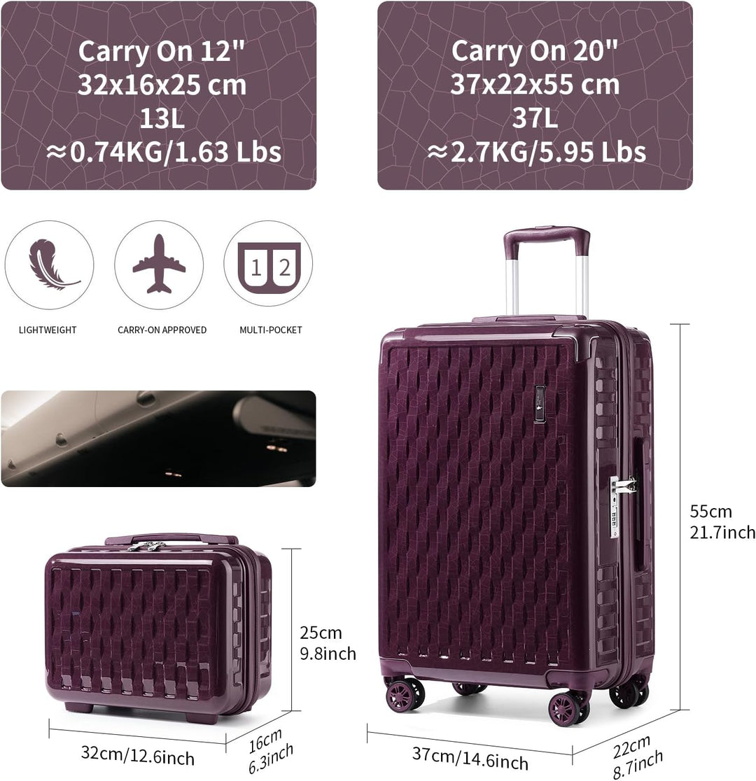 Sea choice Handgepäck Koffer Set 2 Teilig Hartschalen Trolley mit Kosmetiktasche Eckenschutz ABS+PC