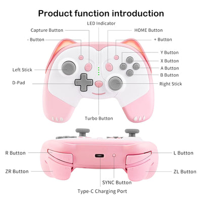 AJIJAR Kabelloser Controller kompatibel mit Nintendo Switch/Switch Lite, Bluetooth Pro Controller mi