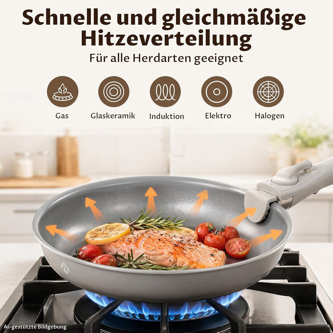 BEZIA 17-Teilig Topfset mit Abnehmbarer Griff, Pfannenset mit Keramik Antihaft Beschichtet, Induktio