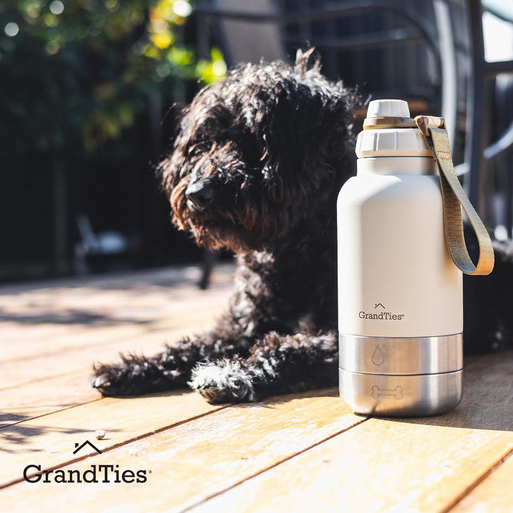 GrandTies Isolierte tragbare Hundewasserflasche mit 2 abnehmbaren Hundenapfspender, auslaufsicherer