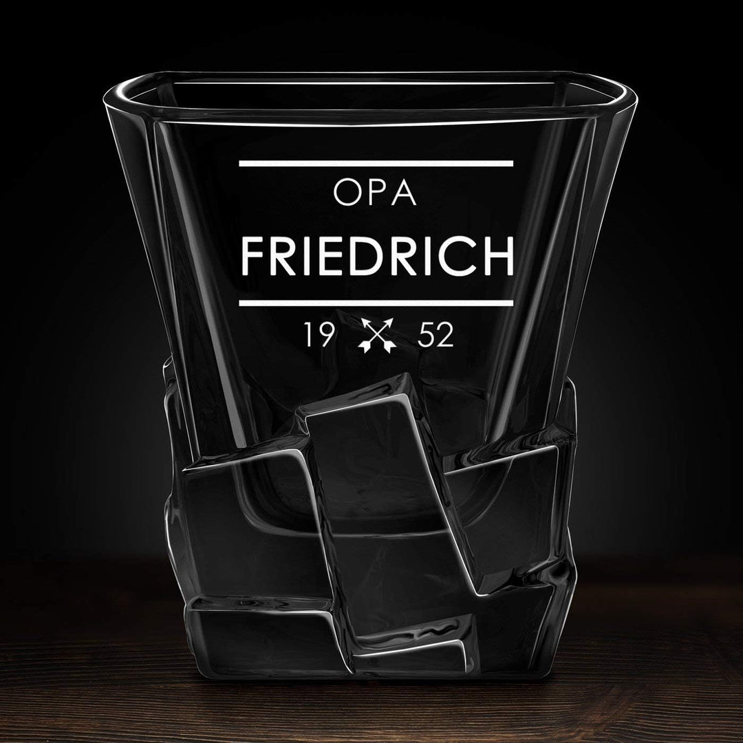 Maverton Whisky Steine Set - in Holzbox mit Gravur - 8 Eiswürfel + 2 Whisky Gläser + Zange + Samtbeu