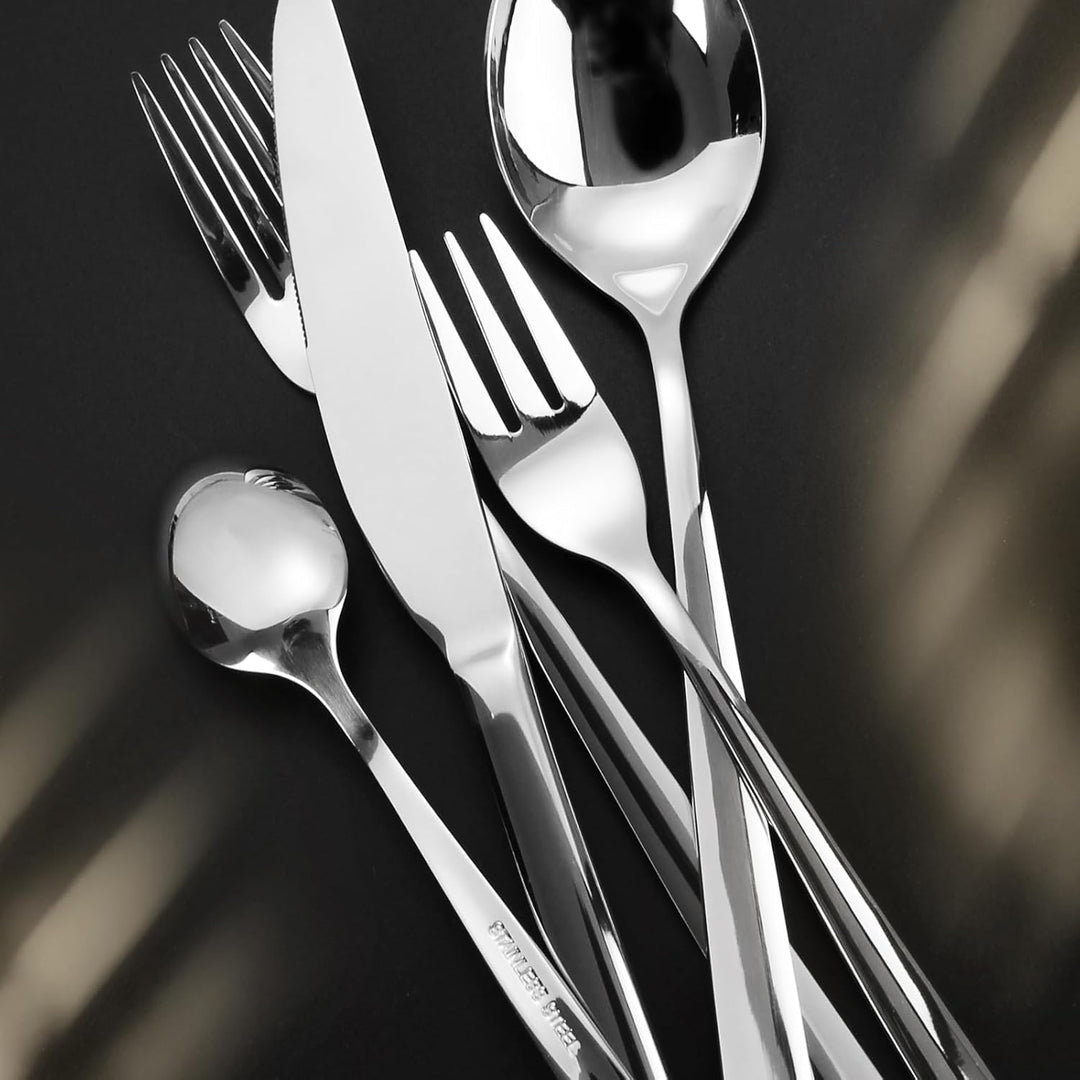 Besteck Set 6 Personen, 30 teilig Edelstahl Besteckset, Essbesteck Set mit Messer Gabel Löffel, Hoch