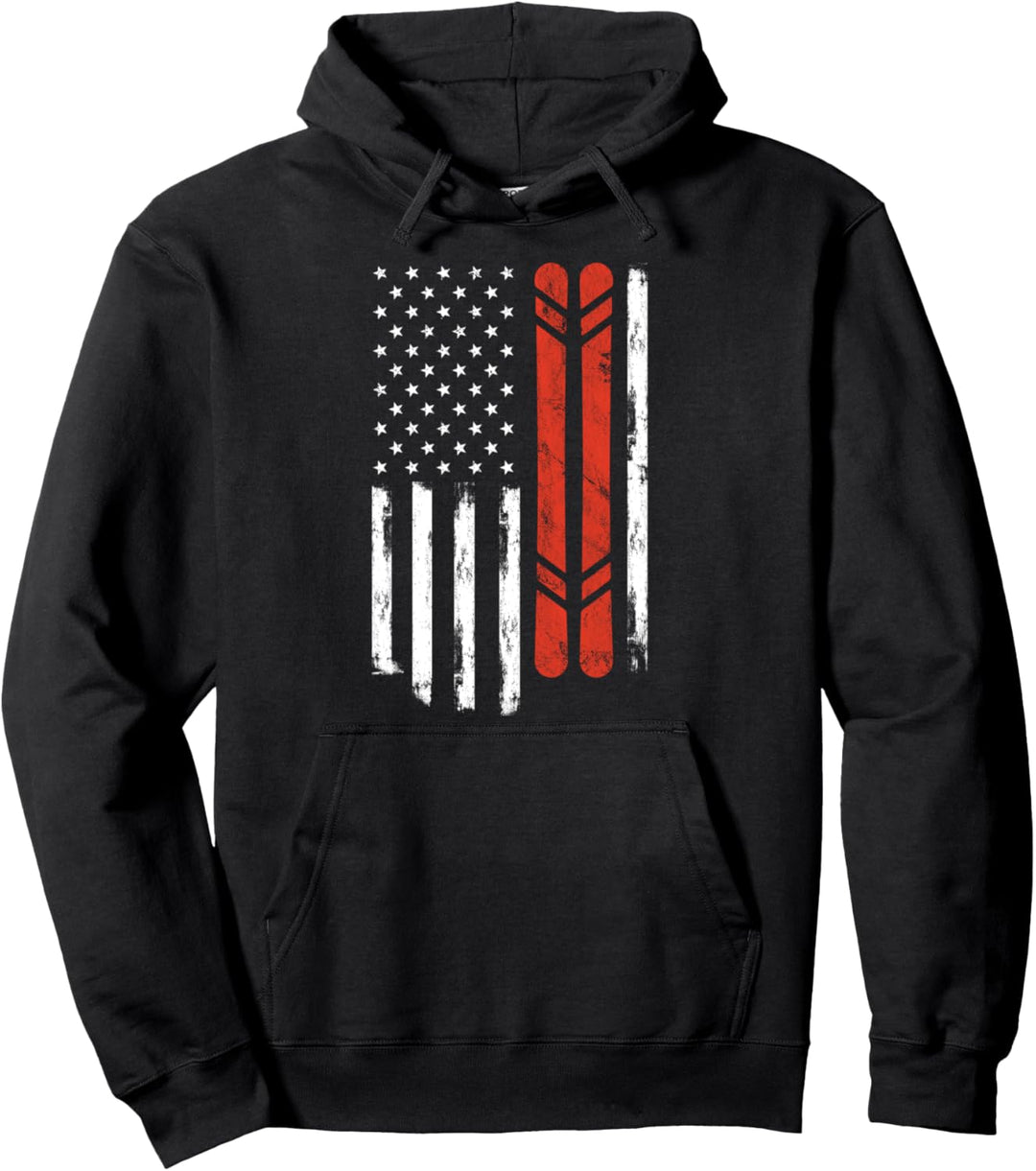 Amerikanische Flagge Ski Skisportler Skifahrer Sportler USA Pullover Hoodie