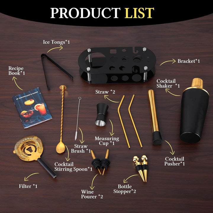 Zanfqvo Cocktail Shaker Set - 14 Stück Edelstahl Cocktail Set mit Ständer und Rezeptbuch - 700ml Per