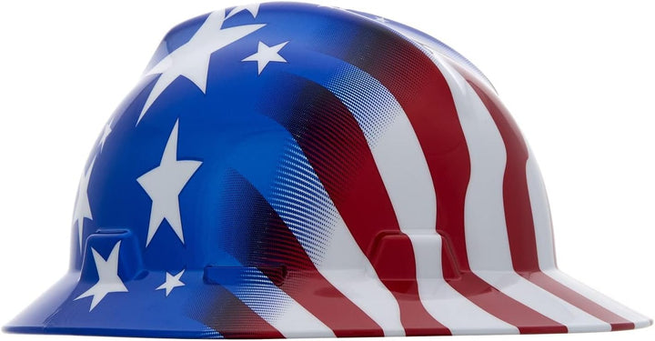 MSA 10071157 V-Gard Full-Brim Hard Hat, Stars & Strips,, Capacity, Volume, Polyethylene, Standard, R