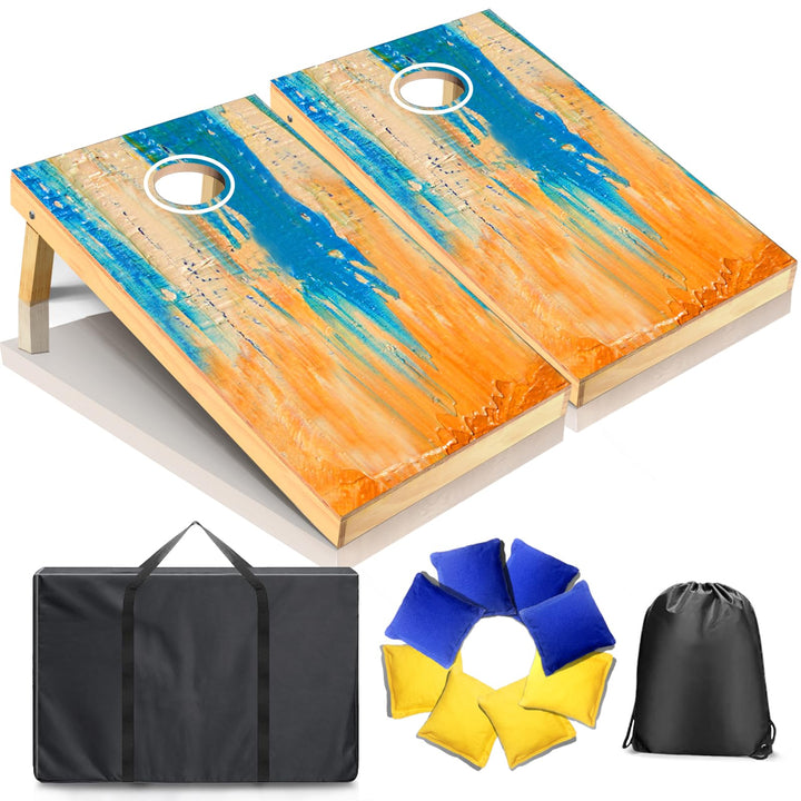 Cornhole Verordnung Grösse 91x60cm Massivholz Sackloch Spiel Set mit 2 Corn Hole Boards, 8 Sitzsack,