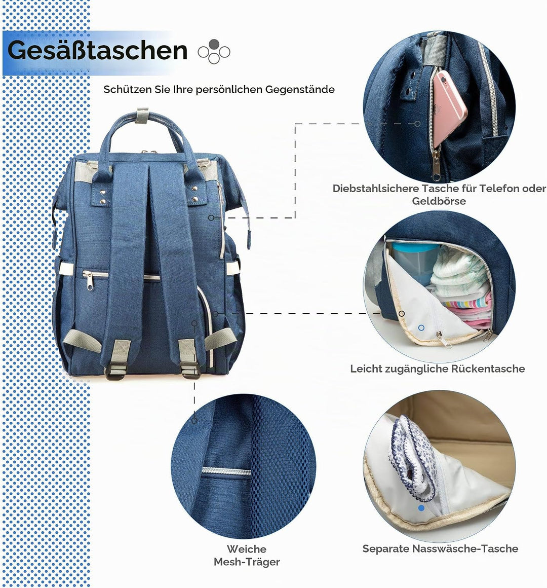 NEVEQ Baby Wickelrucksack, Babytasche für Reise, Wickeltasche Grosse Kapazität, Multifach Reise Ruck