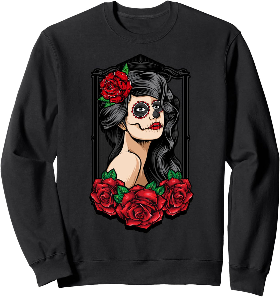 Rosen Mädchen Makeup Schädel Halloween Dia De Los Muertos Sweatshirt