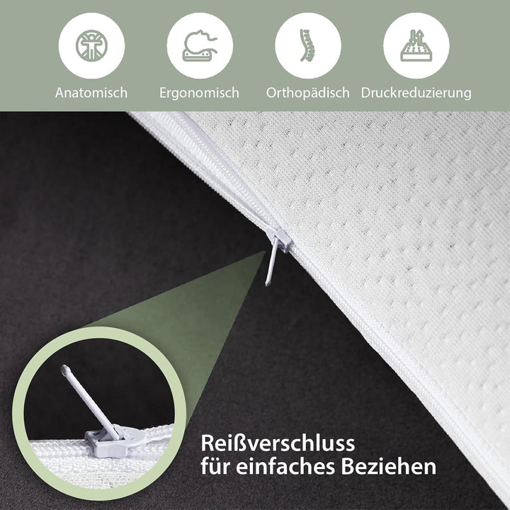 orthopädisches Nackenstützkissen aus Visco Gelschaum &amp; Aloe Vera Bezug - Kopfkissen Atmungsaktiv, Sc