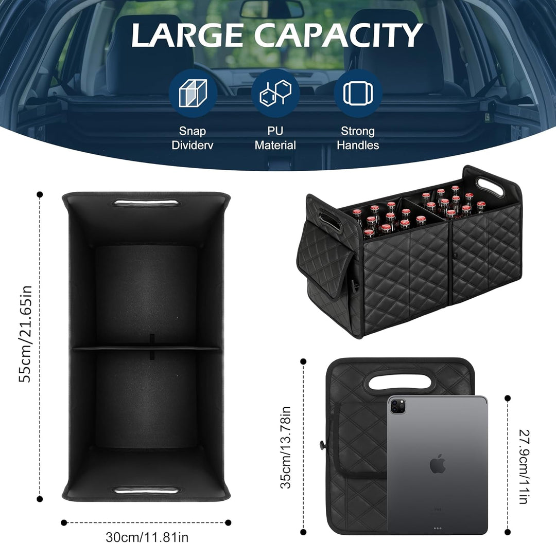 kofferraum organizer mit 7 fächern, 57L Organizer auto aus PU-Material, Auto Box mit seitlicher Mesh