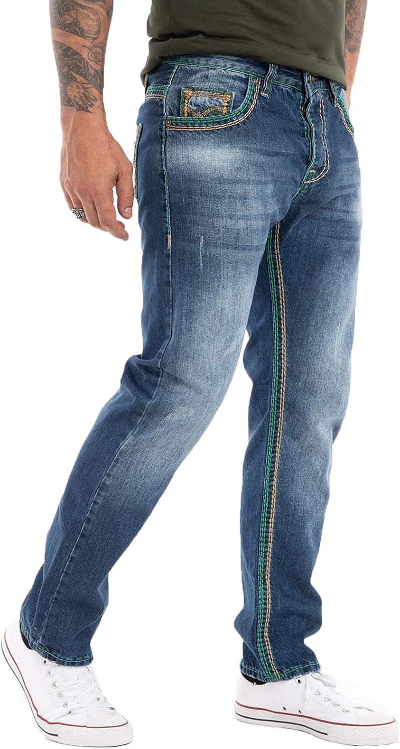 Rock Creek Herren Designer Jeans Hose Dicke Nähte Vintage Blau RC-2056 34W / 34L Dunkelblau - Rc-236