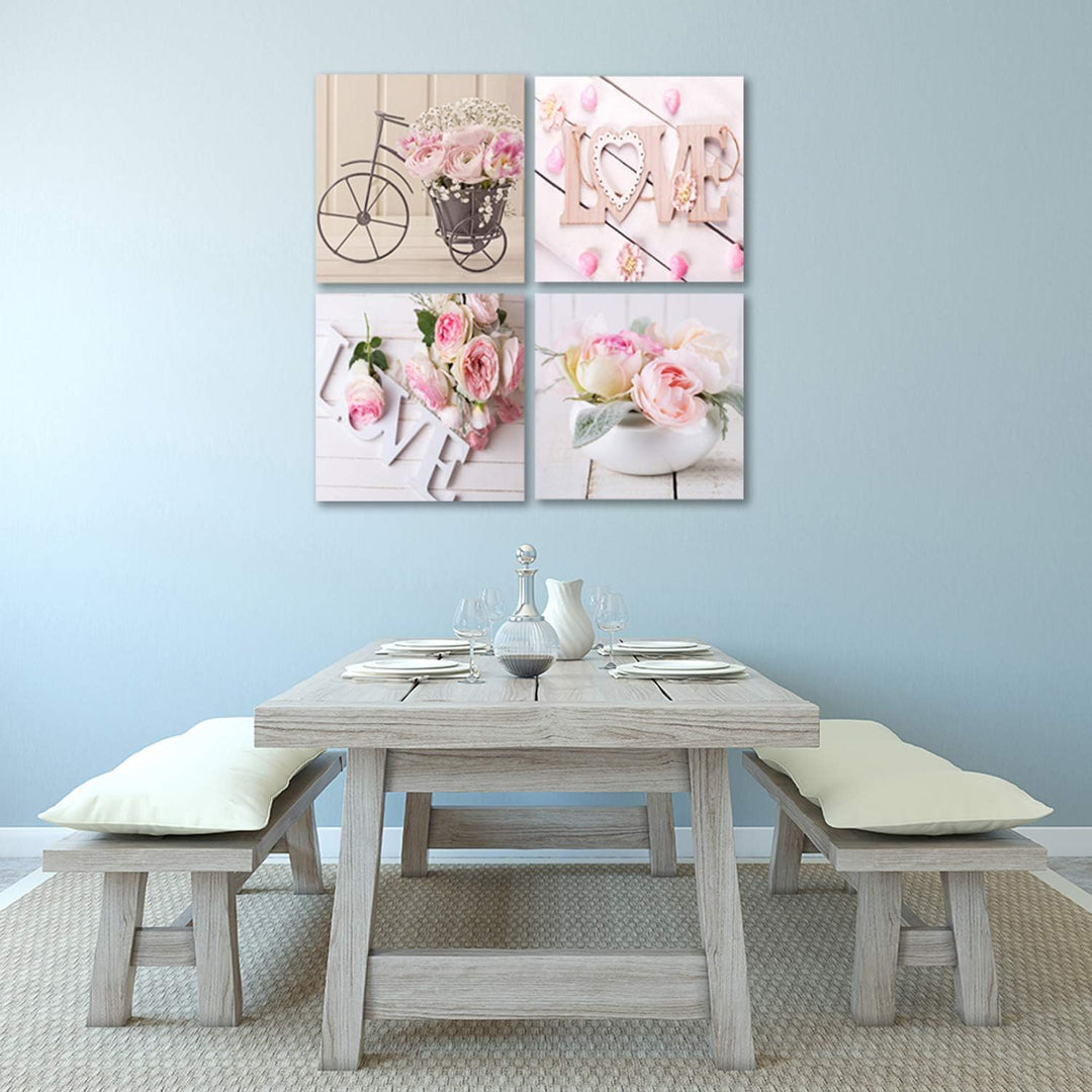 Feeby Frames, Leinwandbild, Bilder, Wand Bild - 4 Teile - Wandbilder, Kunstdruck 40x40 cm, Love, Ros
