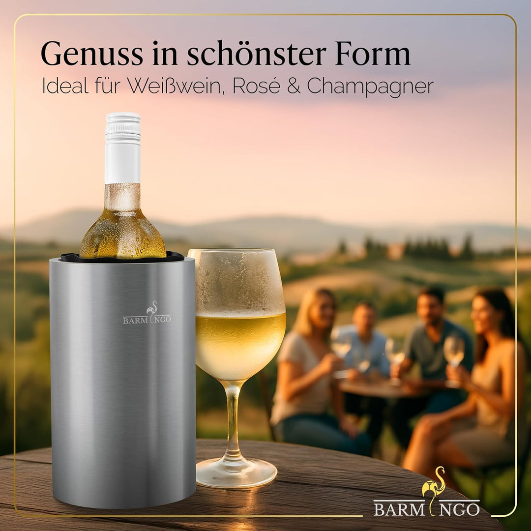 Weinkühler Edelstahl mit 2 Kühlakkus – Getränkekühler & Flaschenkühler für Wein, Sekt, Champagner |