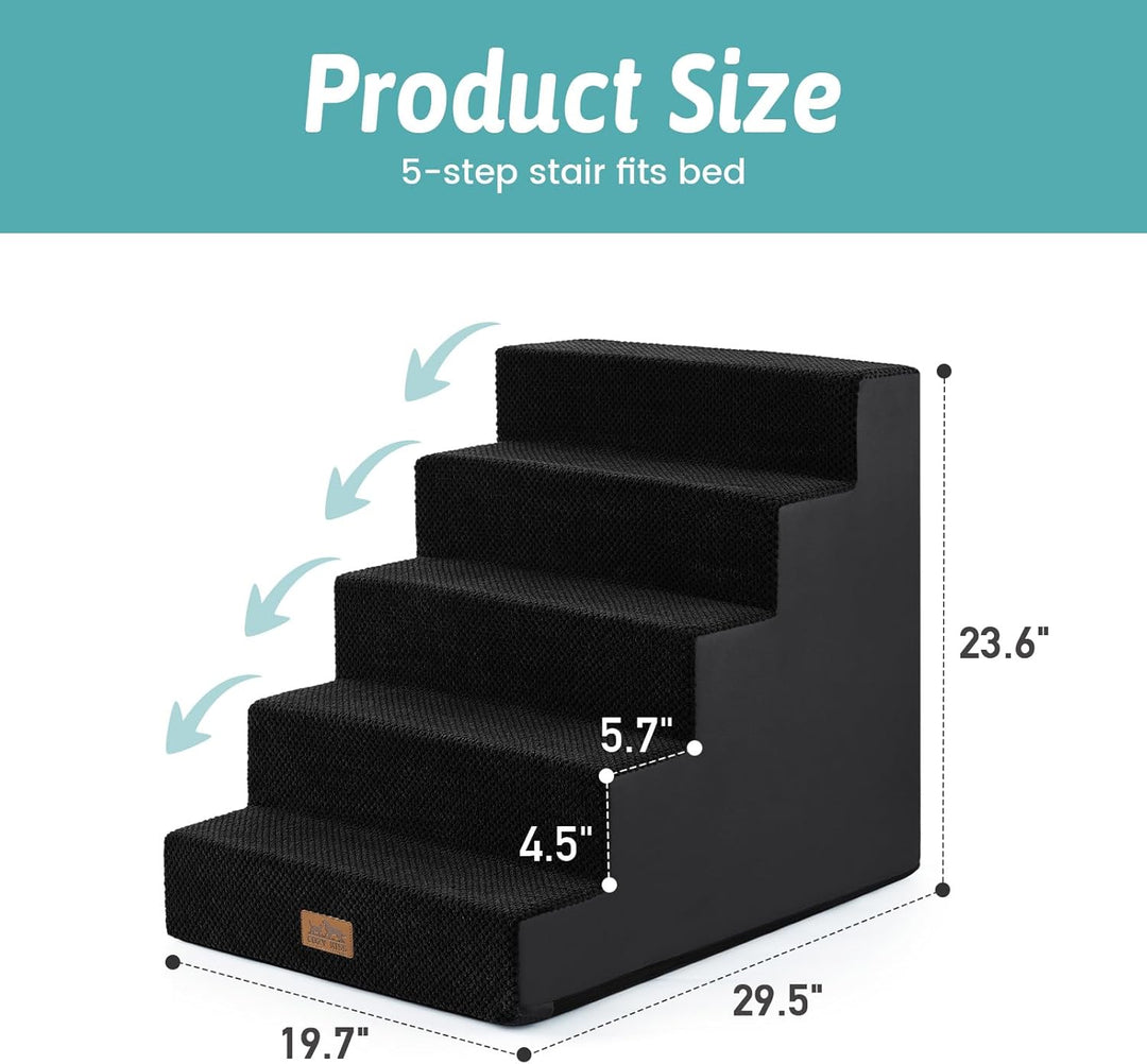 Hundetreppe für Kleine Hunde, 5 Stufen Breiter Haustiertreppe für Bett Couch Auto, 60cm Hoch Hochdic