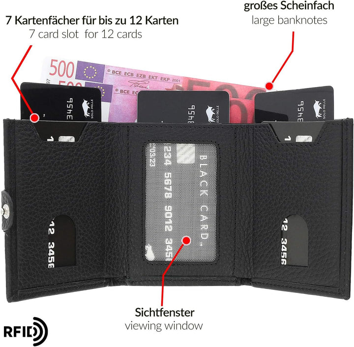 Solo Pelle NEU Slim Wallet mit Münzfach [12 Karten] Slimwallet Riva [RFID-Schutz] Kartenetui mit Mün