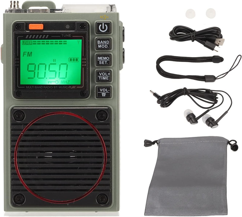 Volle Band Tragbares Radio, FM-Radio, AM Mittelwelle, SW-Kurzwelle, Bass-Stereo-SOS-Alarm, Bluetooth