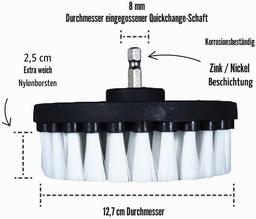 Premium Bohrbürste, extra weich, weiss, 5 Stück Professioneller Power-Schrubber Kratzt Keine Oberflä