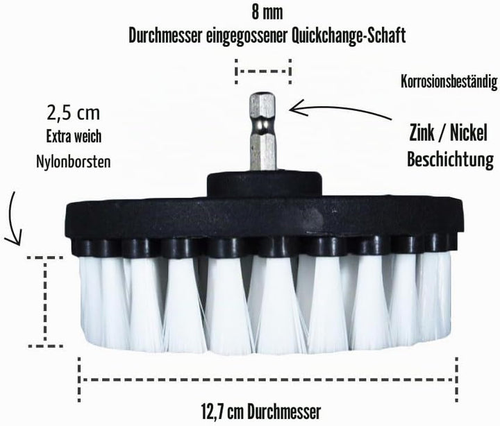 Premium Bohrbürste, extra weich, weiss, 5 Stück Professioneller Power-Schrubber Kratzt Keine Oberflä