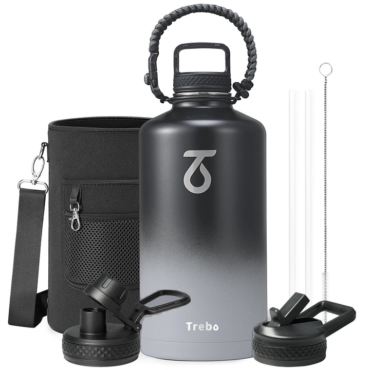 Trebo Ein Gallon Wasserflasche isoliert mit Paracord-Griff, 3.6 l Edelstahl, grosser Sportkrug in Le