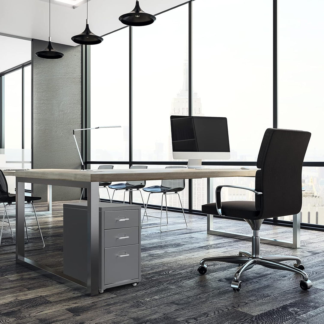 HollyHOME Mobiler Aktenschrank mit 3 Schubladen, rollbarer Aktenordner unter dem Schreibtisch, Aufbe