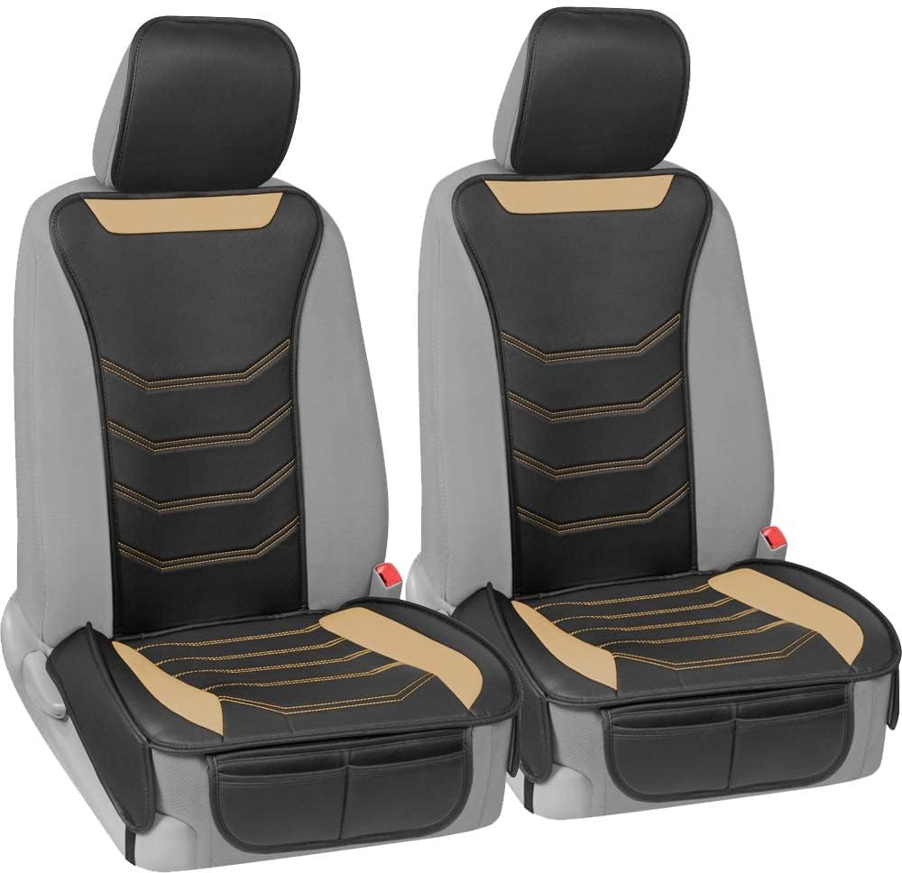 Motor Trend LuxeFit Beige Sitzbezüge für Autos, LKW, Van, SUV, 2 Stück, Premium-Kunstleder-Autositzb