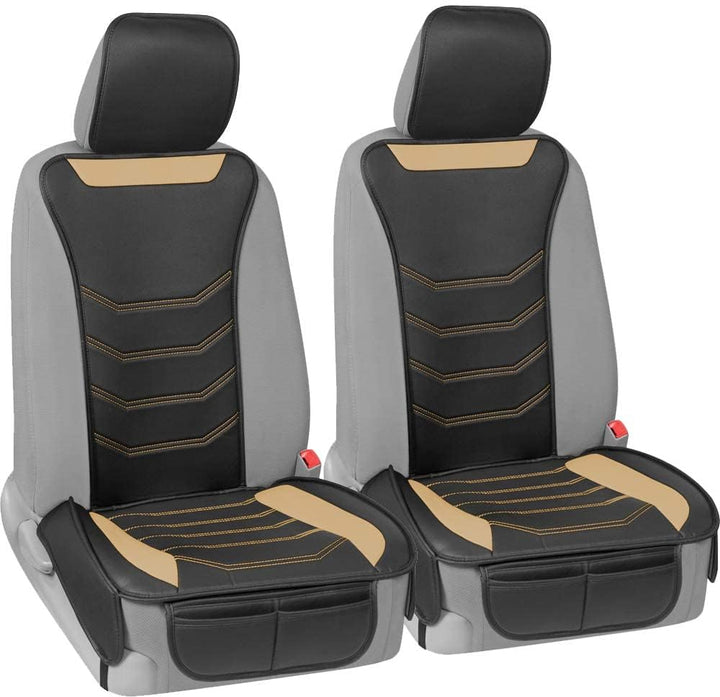 Motor Trend LuxeFit Beige Sitzbezüge für Autos, LKW, Van, SUV, 2 Stück, Premium-Kunstleder-Autositzb