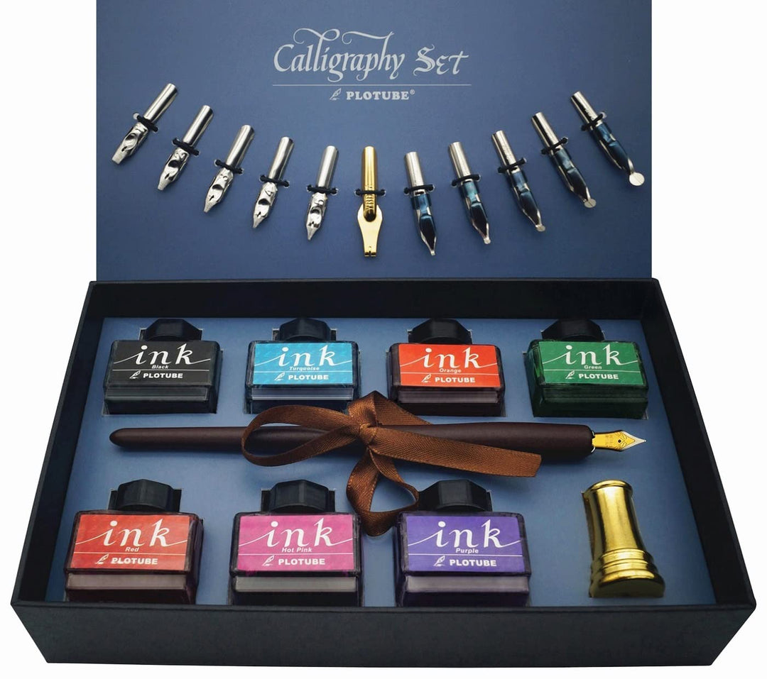 Kalligraphie-Set, 22-teilig – Enthält 7 Flaschen Inks, 12 Federn, schreibfeder Holzstift, einen gold