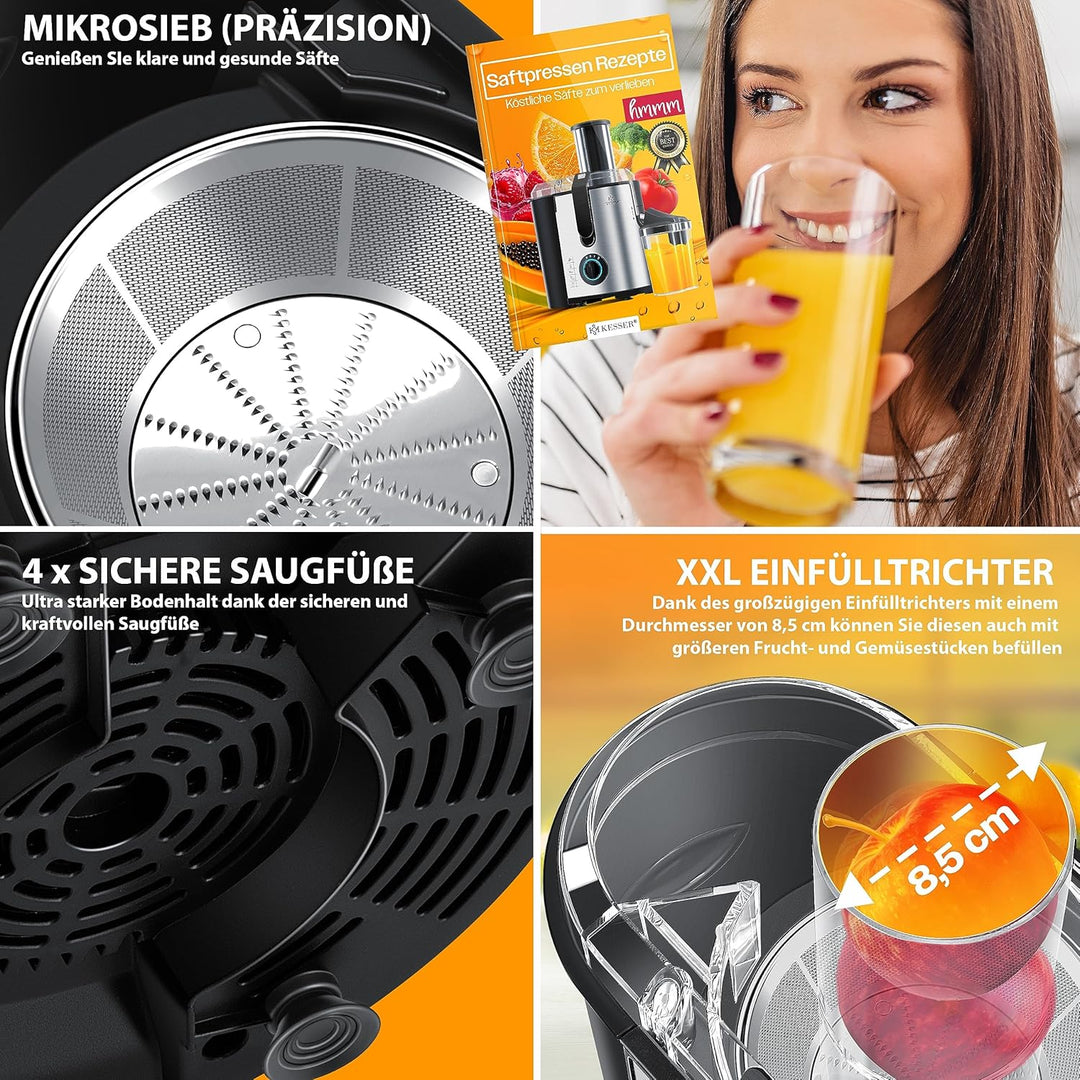 KESSER® Entsafter für Obst und Gemüse aus Edelstahl 1100W grosse 85 mm Einfüllöffnung inkl. Reinigun