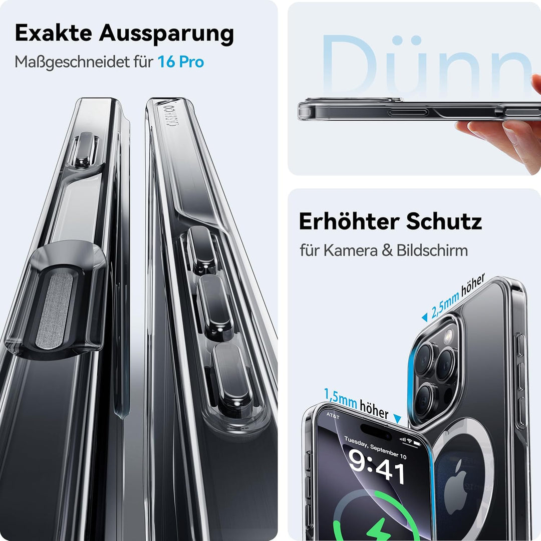 CASEKOO Speziell für iPhone 16 Pro Hülle mit MagSafe & Unsichtbarer Ständer [Militärschutz] [Vergilb