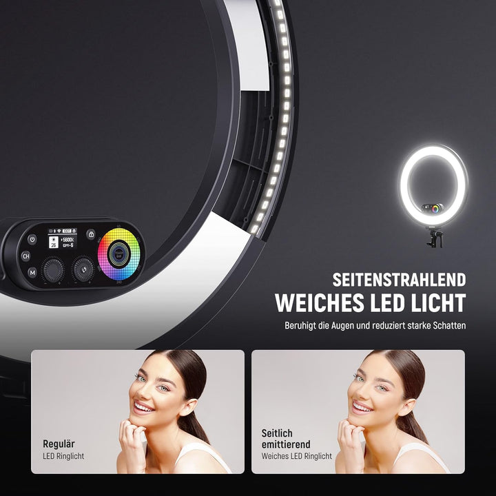 NEEWER RL45C 18" 45W RGB LED Ringlicht Edge Lit Licht mit Handy Stativ Fernbedienung CRI95+ 3100lux/