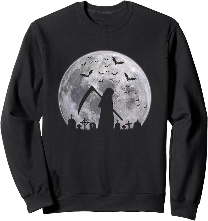Sensenmann & Vollmond, Fledermäuse, auf Friedhof - Halloween Sweatshirt