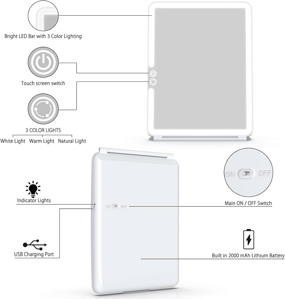 WEILY Schminkspiegel mit Beleuchtung, Kosmetikspiegel DREI Farben Winstellbarer Led Kosmetikspiegel,