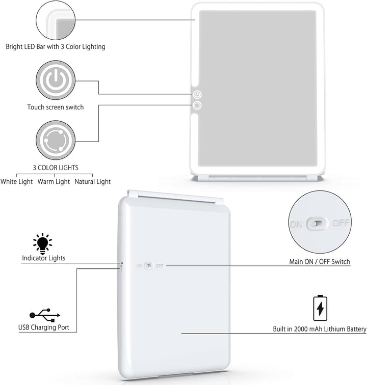 WEILY Schminkspiegel mit Beleuchtung, Kosmetikspiegel DREI Farben Winstellbarer Led Kosmetikspiegel,