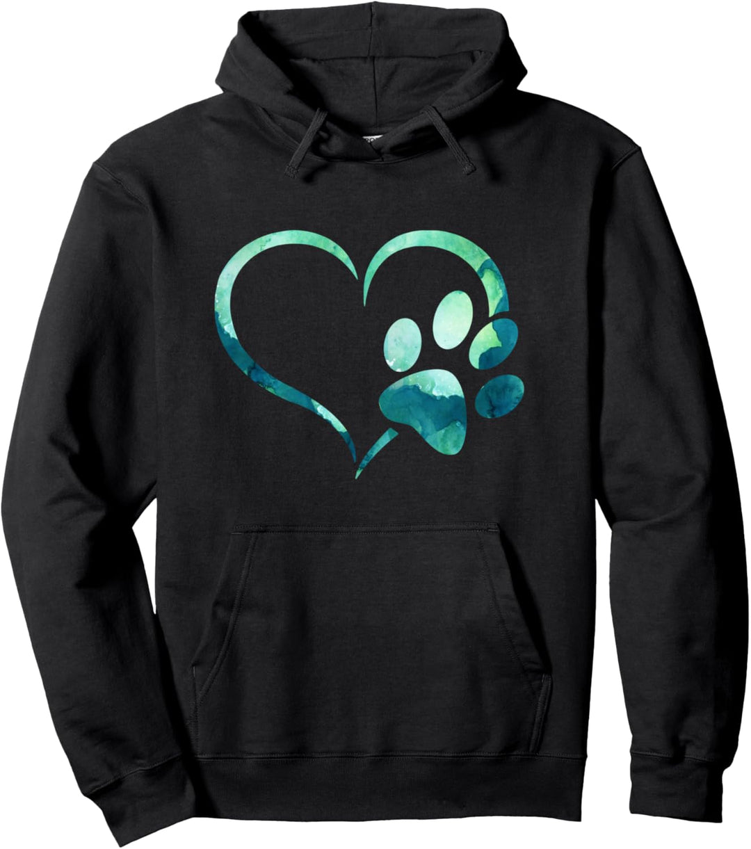 Hundepfoten-Herz, Aquarell, Hellgrün Pullover Hoodie