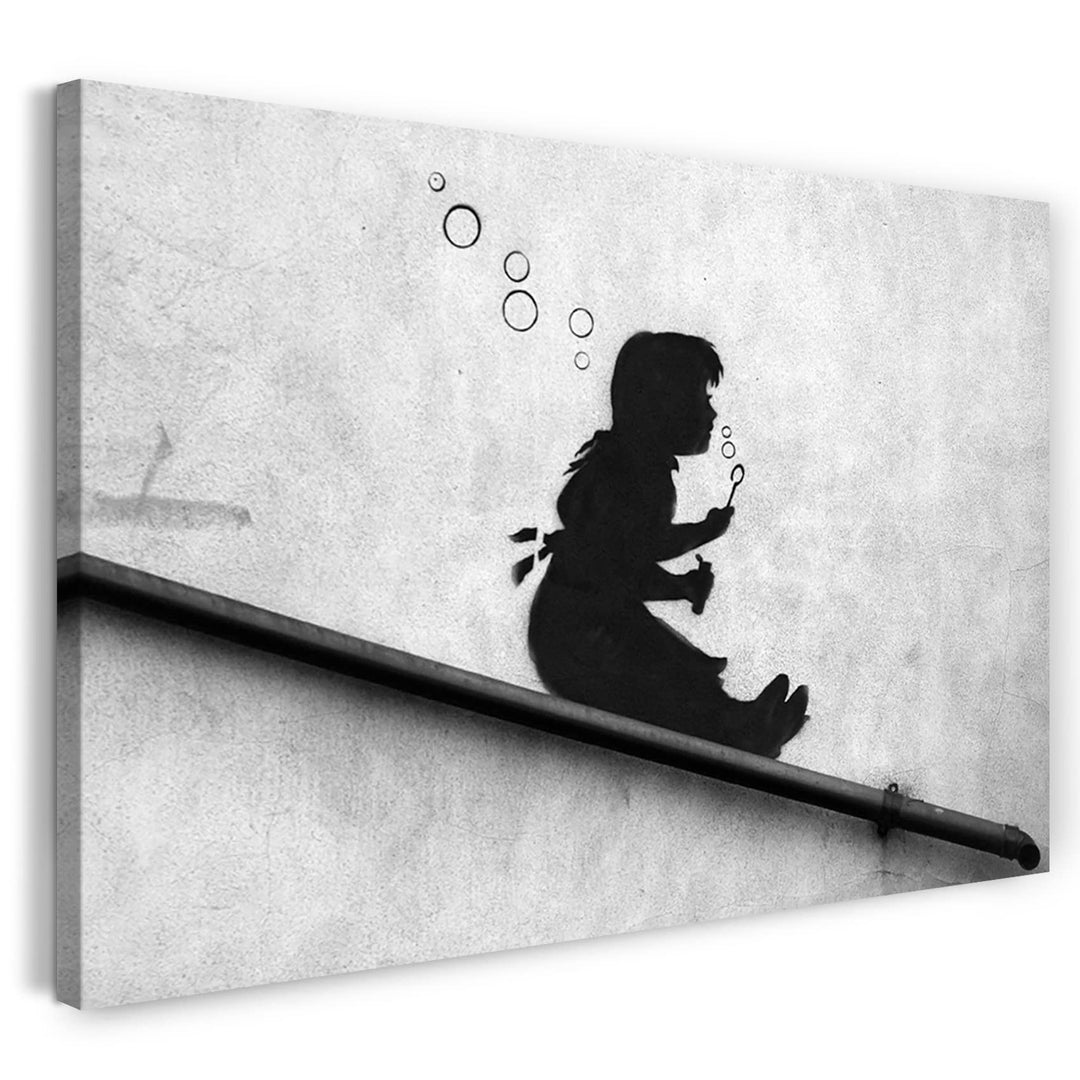 Leinwand (60x40cm): Banksy - Mädchen Seifenblasen rutscht Gelände runter Wand-G 60x40 cm, 60x40 cm
