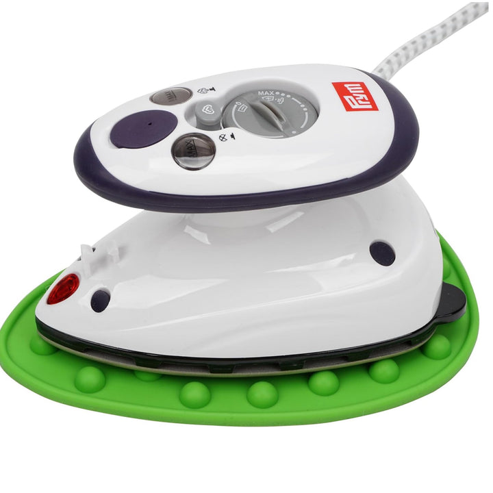 Prym Mini Dampf Bügeleisen Mit SEMPLIX Silikon Ablage (grün) Im Set, Kleines Leichtes Dampf Bügeleis