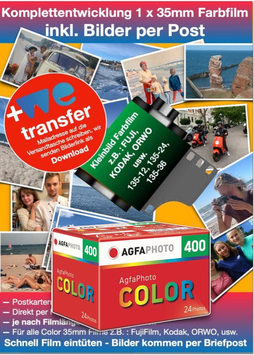 AgfaPhoto Color Kleinbildfilm 400 ASA 24 Bilder mit Komplettentwicklung Papier Fotos+Negative per Br