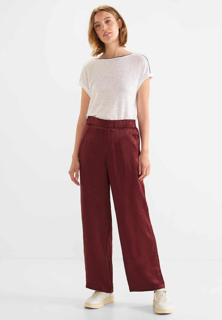 Street One Damen Loose Fit Satinhose 38W / 32L Dark Foxy Red, 38W / 32L Dark Foxy Red