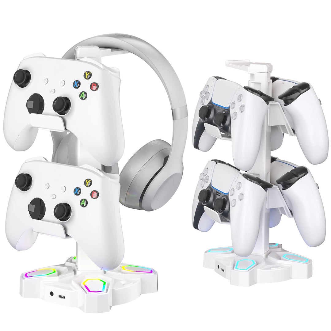 RGB Kopfhörer Halter, KDD Headset Halterung Drehbar mit 9 Lichtmodi, Controller Halter mit 2 USB Ans